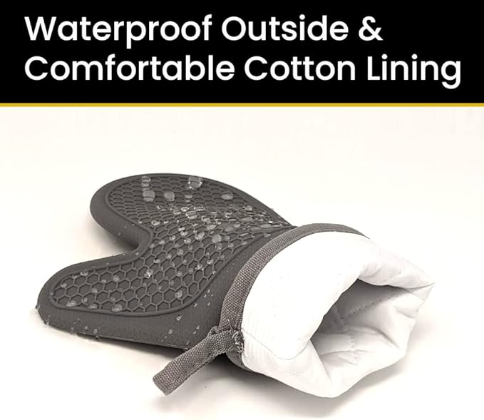 Oven Mitts, Potholders & Oven Mitts, Heat Resistant Silicone, Non-Slip, Flexible, Durable, Easy Clean, Cotton Lining, Each Oven Mitt is Double Sided (Pair of 2 Oven Mitts) Grey