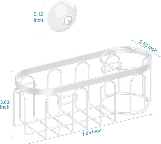Yazoni 2-in-1 Sponge Holder for Kitchen Sink, Sink Caddy Kitchen Sink Organizer with 3 Suction Cups, No Drill Rustproof Sink Sponge Holder for Dish Brush, Soap & Sponge (White)