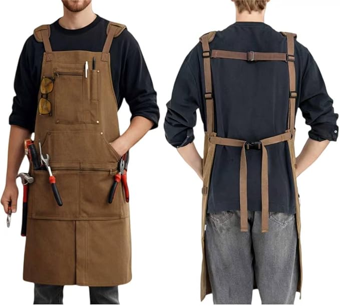Woodworking Aprons for Men, Waxed Canvas 20oz Tool Apron (11 Pockets) – Adjustable Woodwork & Welding Apron, Shop & Tool Aprons for Carpenter, Blacksmith, Workshop, Garage