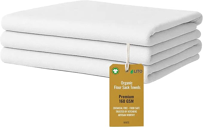 Flour Sack Towels | Tea Towel for Crafts| Kitchen Dish Cotton Blank Towel for Embroidery| Baking Bread Proofing Linen Cover| Thick Absorbent Quick Dry| 3 Pack 18"x 28" White