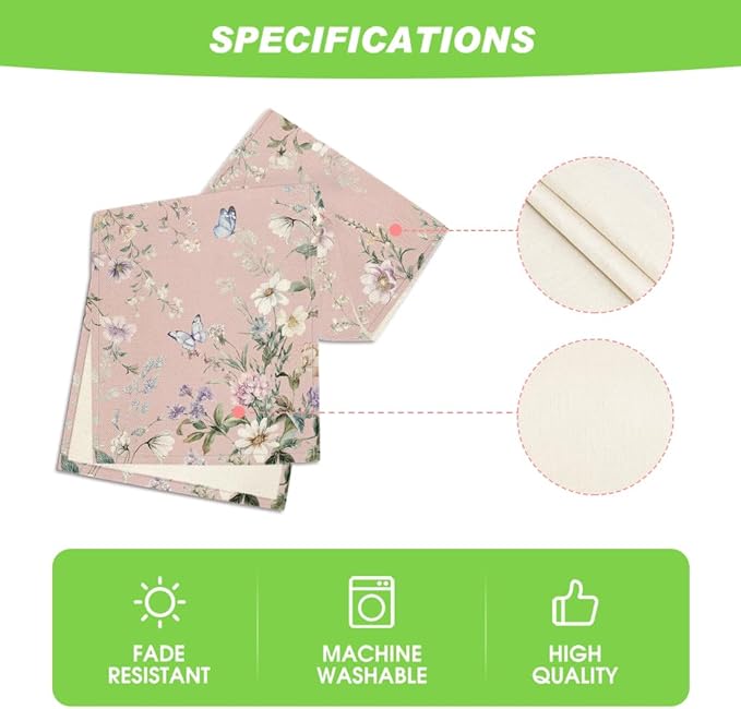 Artoid Mode Pink Floral Wildflower Leaf 210 GSM Spring Table Runner, Seasonal Summer Kitchen Dining Table Decoration for Home Party Decor 13x72 Inch