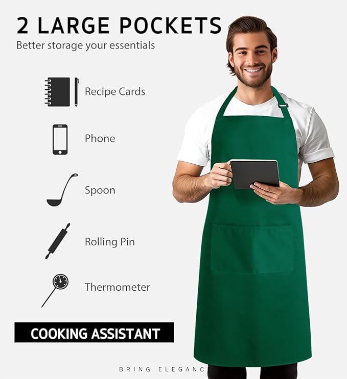 Syntus Apron for Men Women, Adjustable Cooking Kitchen Chef Aprons with 2 Pockets, Cotton/Polycotton/Polyester