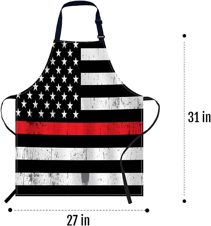 oFloral Fire Fighter Thin Red Line Flag Apron Adjustable Apron Cooking Kitchen Chef Women Men Aprons for Home Kitchen, Restaurant, Coffee House, Baking Gardening BBQ