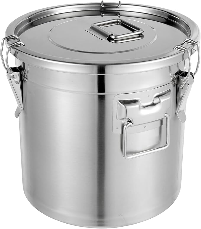 5.5Gal Stainless Steel Canister with Airtight Lid 26-35Lbs Flour Storage Containers for Kitchen Metal Rice Bucket Coffee Canister Dog Food Container Milk Can w/Handles & Sealing Buckles (21L)