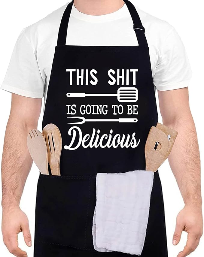 Funny apron for men Adjustable Waterproof with Pockets for Cooking Baking BBQ Gift Apron for Day, Birthday Gifts