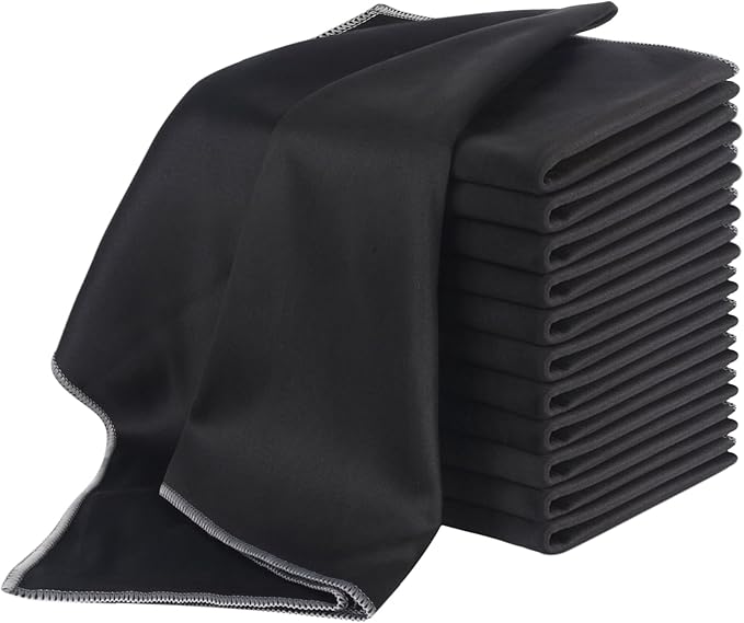 SINLAND Microfiber Glass Polishing Cloths Large Size Thick Lintless Drying Towels for Wine Glasses Stemware Dishes Stainless Appliances 20 Inch X 25 Inch Pack of 12 Black
