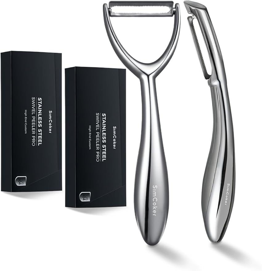 Vegetable Peeler Set, Ultra Sharp Stainless Steel Y Peeler & I Peeler for Potatoes, Fruits and Vegetables, Serrated Blade Kitchen Peeler with Ergonomic Handle
