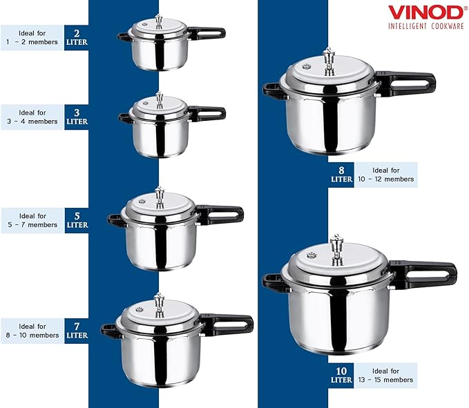 Vinod Pressure Cooker Stainless Steel – Outer Lid - 2 Liter – Induction Base Cooker – Indian Pressure Cooker – Sandwich Bottom – Best Used For Indian Cooking, Soups, and Rice Recipes, Quinoa