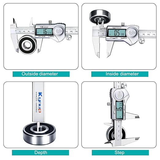 Kynup Digital Caliper, Caliper Measuring Tool Outside Micrometer, Vernier Dial Caliper, 6 Inch Caliper DIY Tool, Stainless Steel, IP54 Splash Proof, Inch Metric Fraction Switch, Large LCD Screen