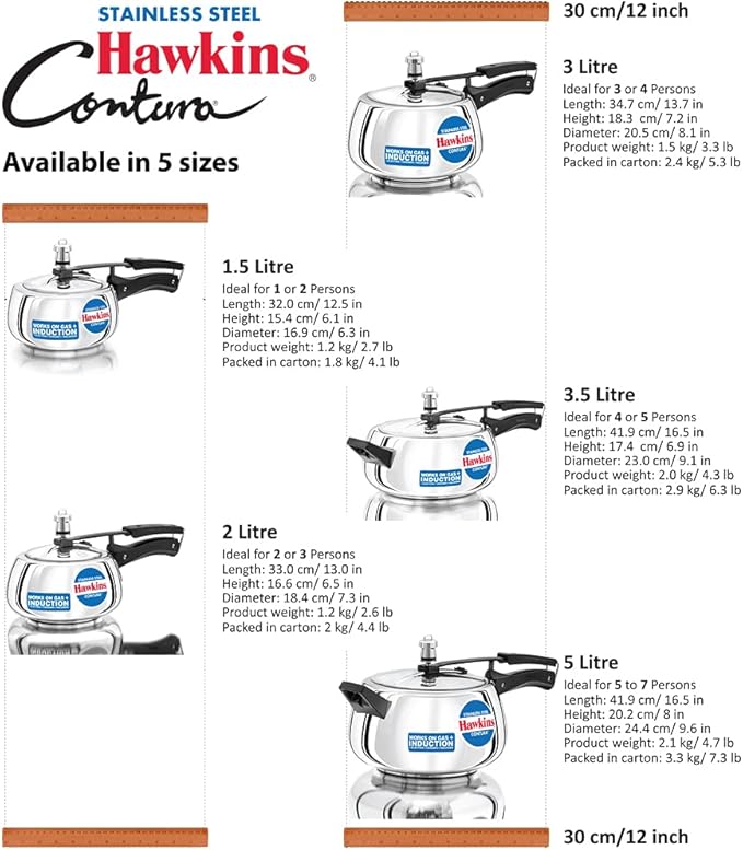 Hawkins Contura Pressure Cooker, Stainless Steel Inner Lid Cooker, Handi Cooker, Induction Cooker, Small Cooker, Silver SSC20 2 Litre