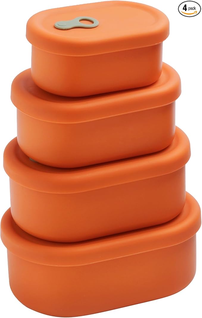 Premium Korean-Made Silicone Airtight Food Container with Steam Vent – BPA Free, Leakproof, Microwave & Freezer Safe Meal Prep. & Leftovers Storage (Mandarin Orange, 4p Multi-Size Set)