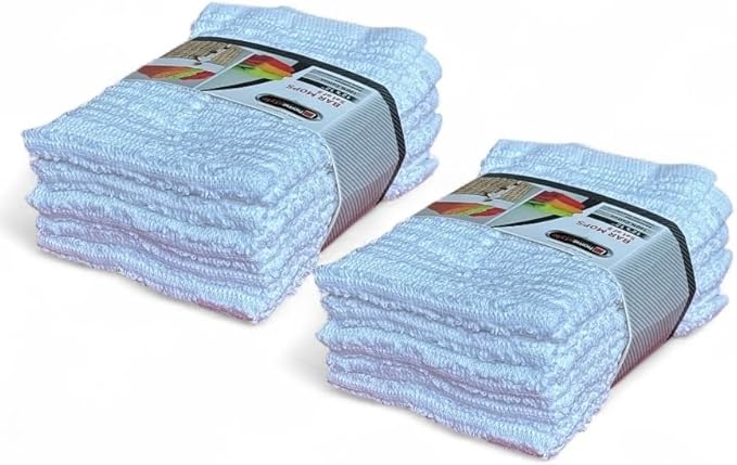 10-Pack, 100% Cotton Ribbed Bar Mops Dish Cloths, Dish Towels, Super Absorbent, Multi-Purpose for Home, Kitchen, and Bar Cleaning. Size: 12 x 12 Inches.