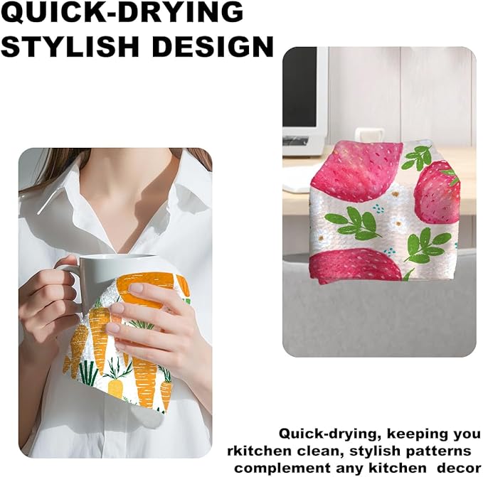 2Pcs Radish Kitchen Towels, Farmhouse Absorbent Tea Towel Decorative Reusable Dish Hand Towels Radish Lover Gifts for Cleaning Drying Women Mom Housewarming Gifts 14 x 24 Inch Kitchen Home Decor