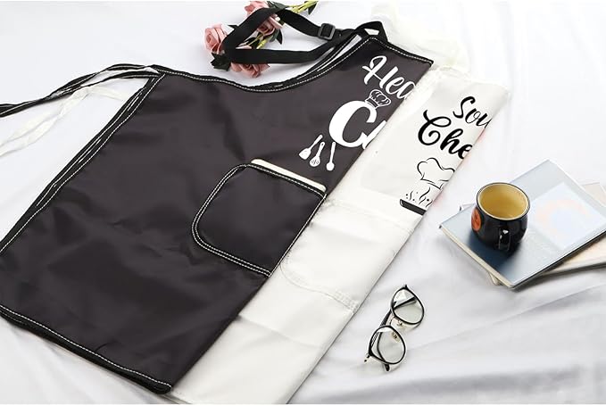 MBMSO Head Chef and Sous Chef Aprons Matching Family Aprons with Pockets Mum Dad Son Daughter Kitchen Apron Housewarming Gift