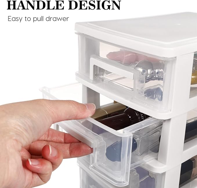 Cabilock 5-Drawer Plastic Storage Cabinet Clear Desktop Organizer Portable Office Storage Case for Craft Supplies and Stationery