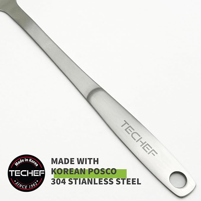 TECHEF - ChefCore 304 Stainless Steel Slotted Turner Spatula with Ergonomic Handle, One-Piece Unibody Design, Rustproof & Heat Resistant, 10.5" Serving Utensil – Made in Korea