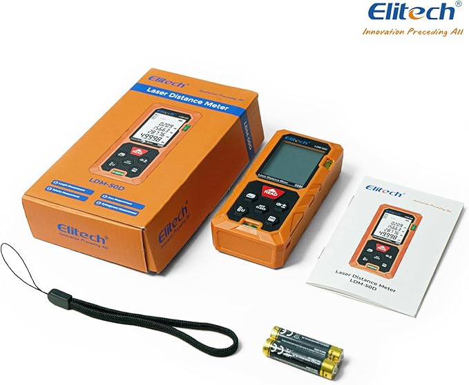 Elitech Laser Measuring Tool 165ft with Mute, Ft/in/M Switching for Home Renovation & DIY