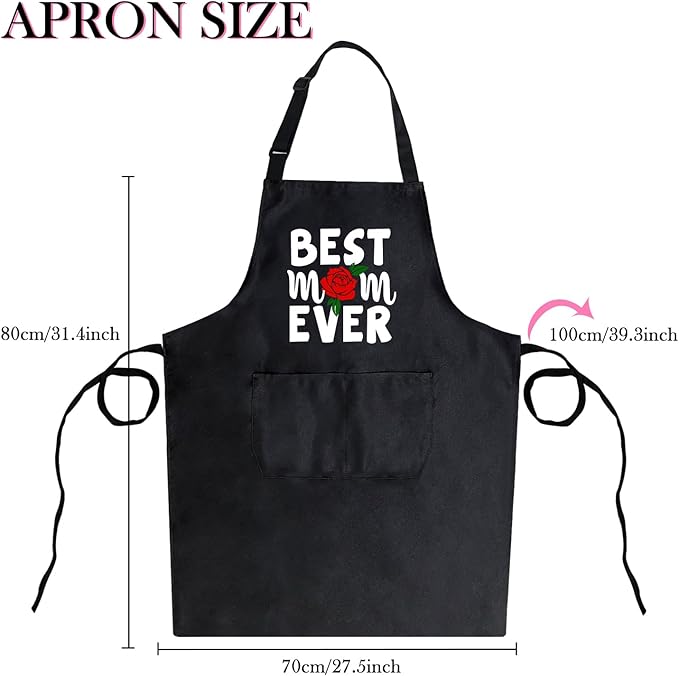 Black Baking Aprons for Women, Adjustable Cooking Baking Kitchen Aprons for Mom Chef with Pockets
