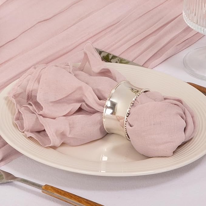 MLMC 24 Pack Pink Cheesecloth Napkins Boho Rustic Gauze Light Pink Cloth Napkins Washable 21"x21" for Wedding Bridal Shower Birthday Anniversary Dinner Decor