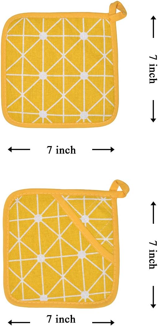 Oven Mitts and Potholders BBQ Gloves-Oven Mitts and Pot Holders with Recycled Infill Silicone Non-Slip Cooking Gloves for Cooking Baking Grilling (4-Piece Set,Yellow)