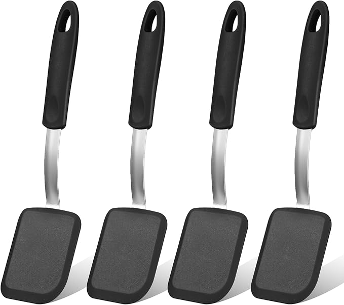 Gejoy 4 Pcs Silicone Cookie Spatula Turner Mini Brownie Spatula Flexible Silicone Spatulas Nonstick Cookware Heat Resistant No Scratch Flipper Baking Utensils for Egg Pancake(Black)