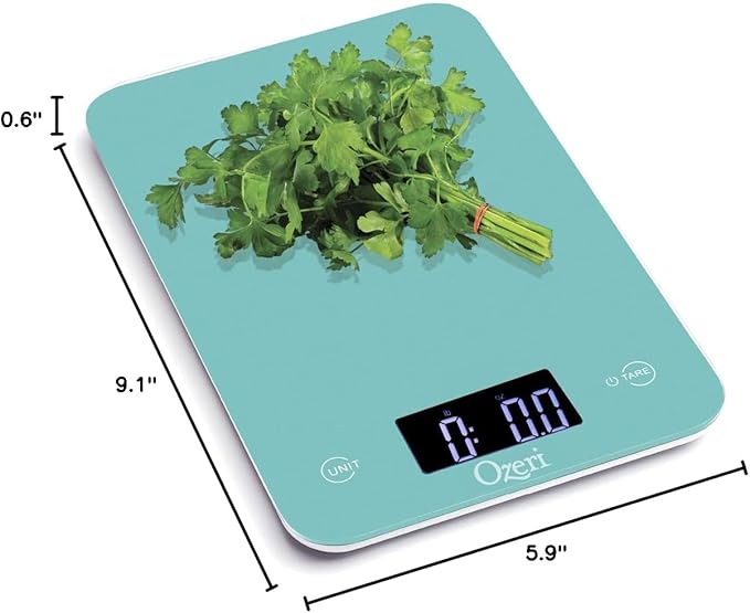 Ozeri Touch Professional Tempered Glass Digital Kitchen Scale, Teal Blue