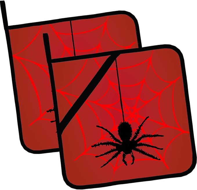 Red Spider Web Pot Holders Set of 2,Kitchen Heat Resistant Potholders for Microwave Cooking Baking Oven and BBQ Gifts for Women