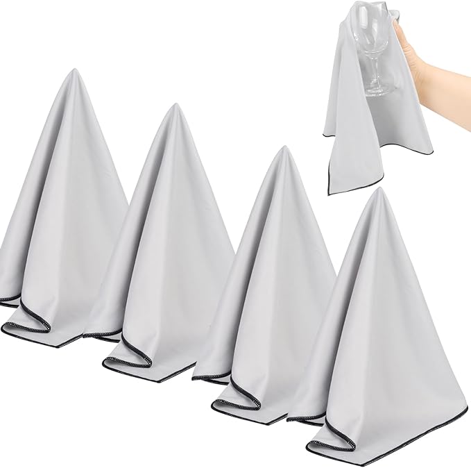 SINLAND Microfiber Glass Polishing Cloths Large Size Thick Lintless Drying Towels for Wine Glasses Stemware Dishes Stainless Appliances 20 Inch X 25 Inch Pack of 4 Grey