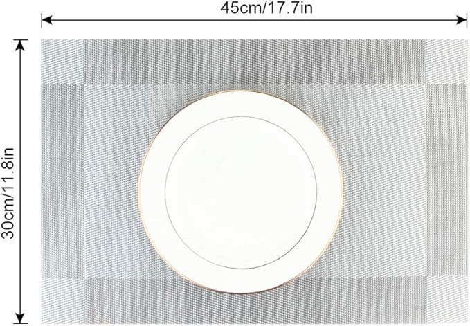 DACHUI Placemats Set of 6, Linen Look Woven Place Mats, Water Resistant, Heat Resistant, Washable, Durable Table Mats (Silver Grey)