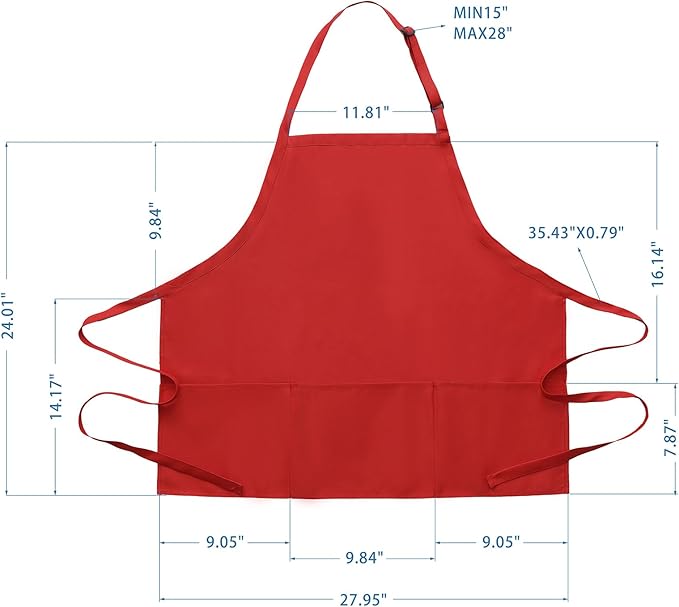 BOHARERS Kitchen Cooking Apron Unisex Adjustable chef apron with 3 pockets,1 Pack Red