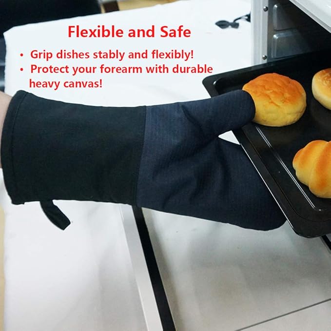 Yutat Oven Gloves, Oven Mitts Heat Resistant 550 Degrees - Made with Quilted Lining and Soft Cotton Lining, Protect Your Hand Professionally During Baking,BBQ and Cooking - 1 Pair 14 Inch Navy