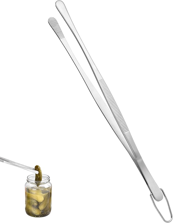 U-Taste 10in Kitchen Cooking Tweezer: 18/8 Stainless Steel Food-Grade Metal Food Tong, Seamless-Welding, Sturdy, Flexible and Non-Slip for Pasta Salad Serving, Grilling, Frying, Baking (Round Tip)