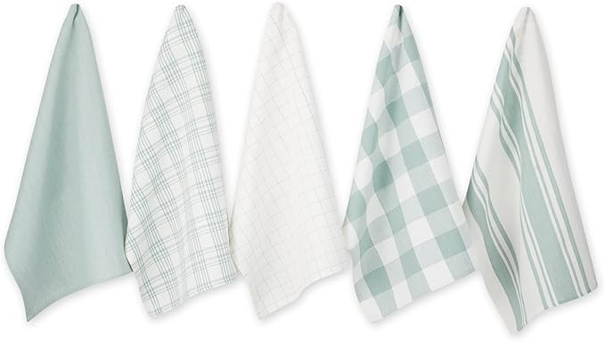 DII Everyday Basic Kitchen Collection Large Woven Cotton Dishtowel/Tea Towel Set, 18x28, Jadeite, 5 Count