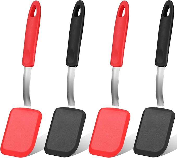 Gejoy 4 Pcs Silicone Cookie Spatula Turner Mini Brownie Spatula Flexible Silicone Spatulas Nonstick Cookware Heat Resistant No Scratch Flipper Baking Utensils for Egg Pancake(Red, Black)
