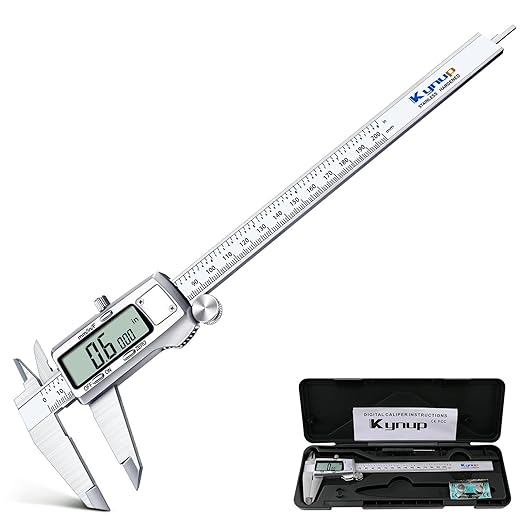 Kynup Digital Caliper 8 inch, Caliper Measuring Tool, Joint Calipers, Vernier Caliper, Stainless Steel, Full Turn Off, Switch from Inch Metric Fraction, Micrometer Digital for Household, DIY(200MM)