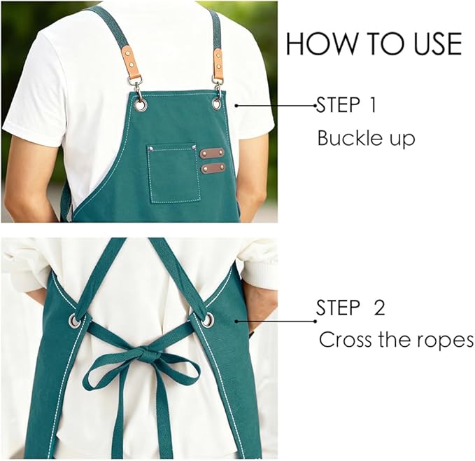 Chef Apron for Women Men with Pockets, Cotton Canvas Cross Back Adjustable Gardening Apron