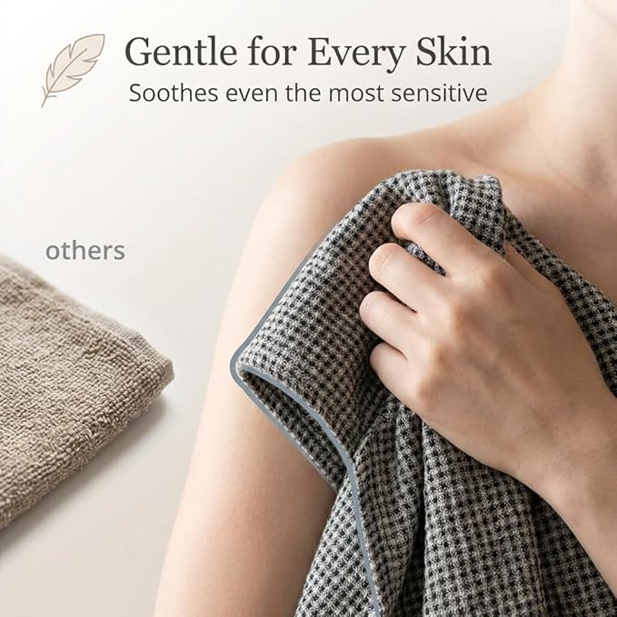 Pure 100% Linen Bath Towel - Quick Dry Towels for Travel Lightweight Waffle Towels for Bathroom 30 x 60-inch - Luxury Black-Natural Thin Hair Towel for Gym or Sauna - Sustainable Bath Sheet