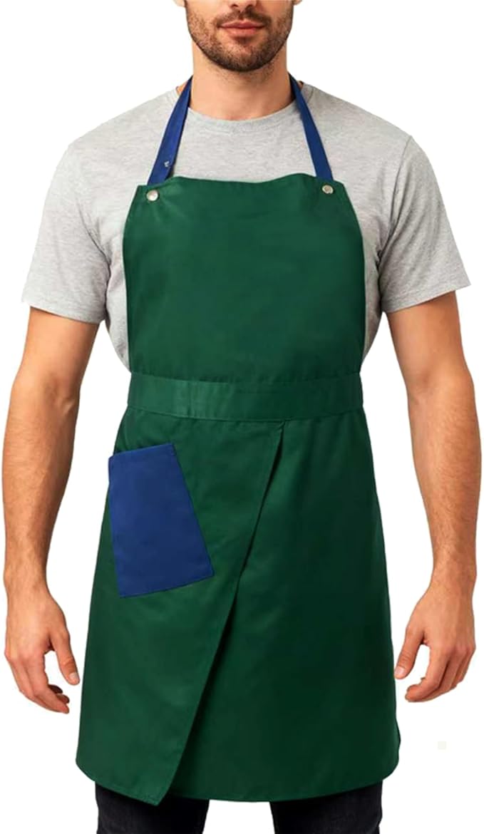 Kitchen Apron with Pockets for Adults,Waterproof Cooking Aprons for Women/Men,Baking/Grilling,Green/Orange/Wine Red