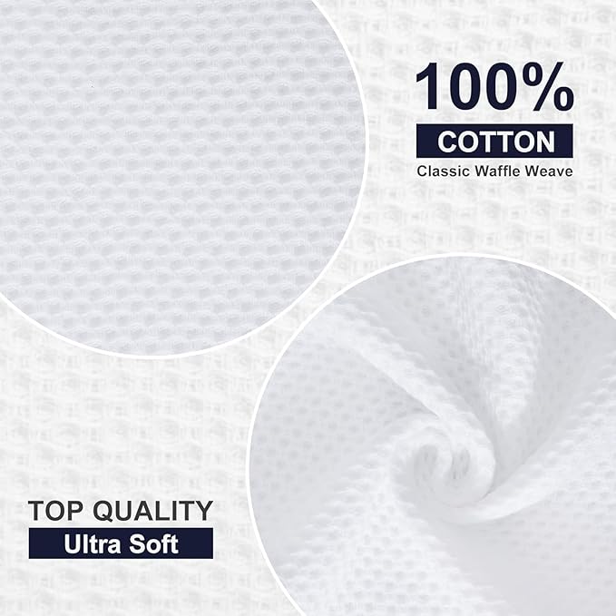 Homaxy Kitchen Towels and Dishcloths Set, 12 x 12 and 13 x 28 Inches, Set of 10 100% Cotton Waffle Weave Kitchen Towels, Super Soft and Absorbent Dish Cloths, White