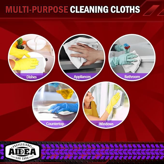 AIDEA Microfiber Cleaning Cloth White 5PK, Microfiber Towels for Cars, Premium Car Cloths, Dusting Cloth Lint Free Cleaning Rags for SUVs, House, Kitchen, Window, Workshops,12×12"