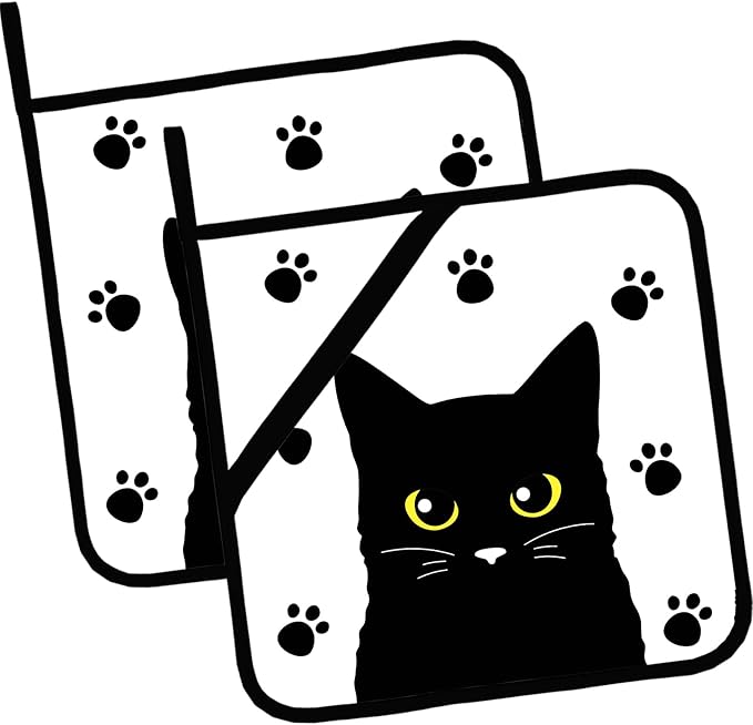 Cute Black Cats Pot Holders Set of 2,Kitchen Heat Resistant Potholder for Microwave Cooking Baking Oven and BBQ