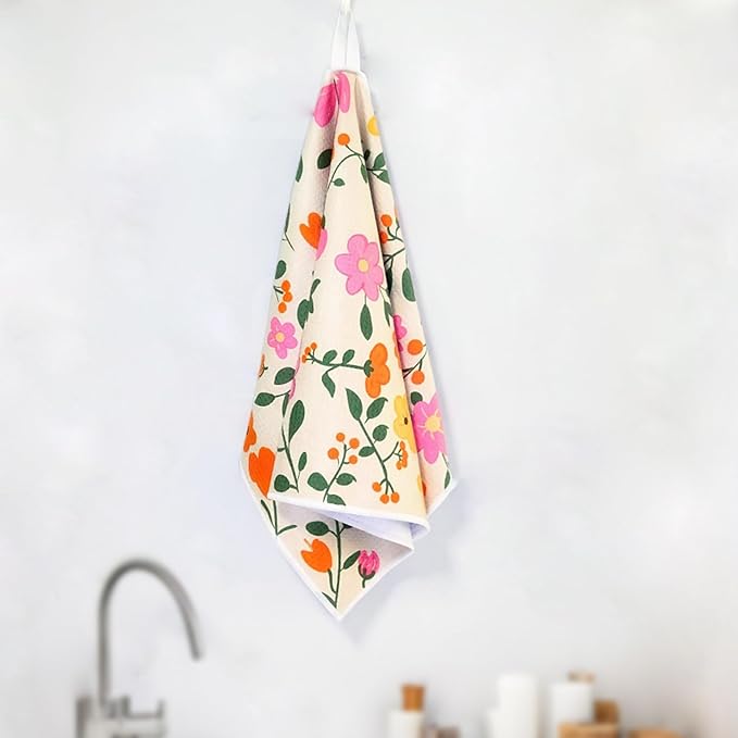 18” x 30” Highly Absorbent Kitchen Towels, Quick Dry Microfiber Tea Towel, Dish Towels for Kitchen Drying, Ultra Soft Premium Hand Towels (Brilliant Flowers)