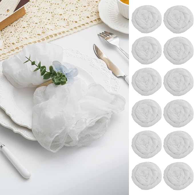 60 Pack White Cheesecloth Napkins Washable 21x21 Inches White Cloth Napkins Set of 60 Dinner Table Napkins for Wedding Cotton Gauze Bridal Baby Shower Rustic Boho Summer Party Table Decor