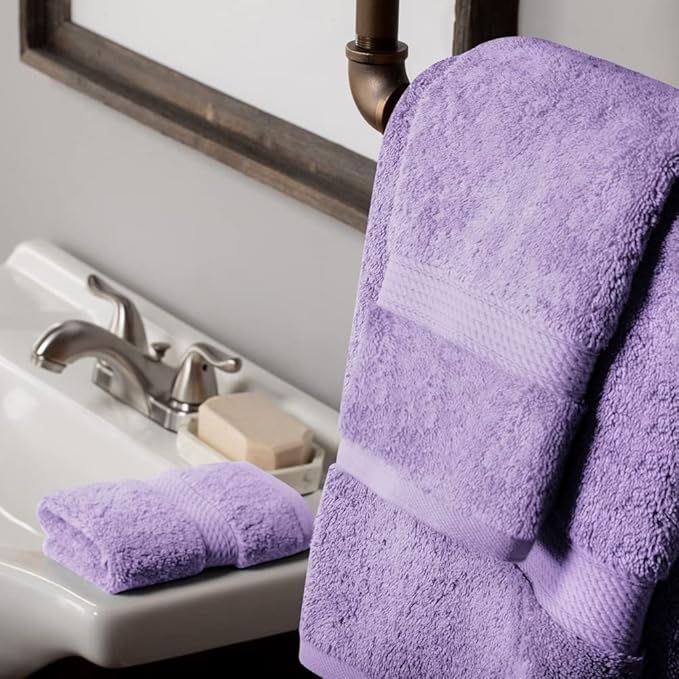 SUPERIOR Egyptian Cotton Pile 3 Piece Towel Set, Includes 1 Bath, 1 Hand, 1 Face Towel/Washcloth, Ultra Soft Luxury Towels, Thick Plush Essentials, Guest Bath, Spa, Hotel Bathroom, Purple