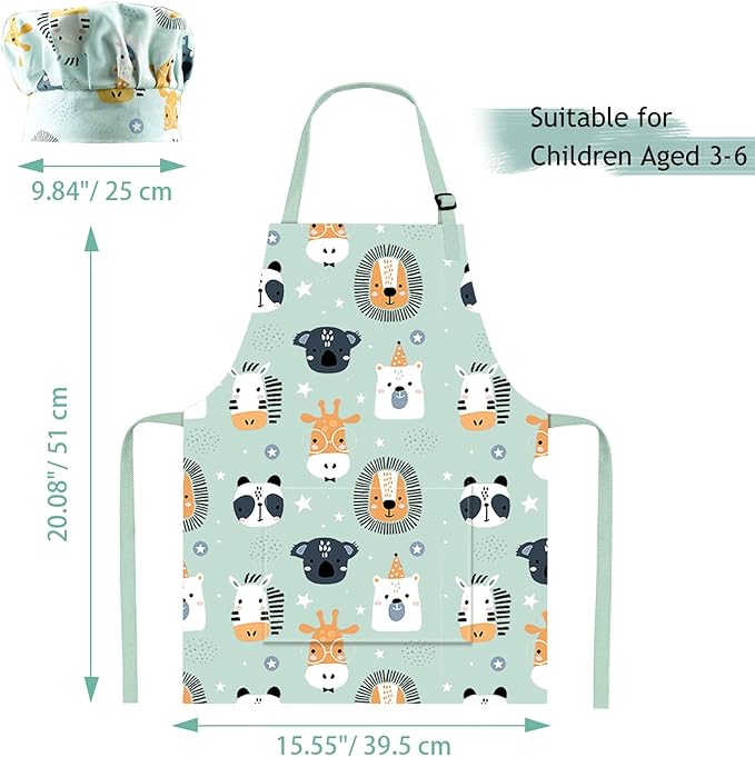 Kids Apron Adjustable Strap for Boys and Girls 100% Cotton, Toddler Chef Apron with Pocket for Kitchen Cooking
