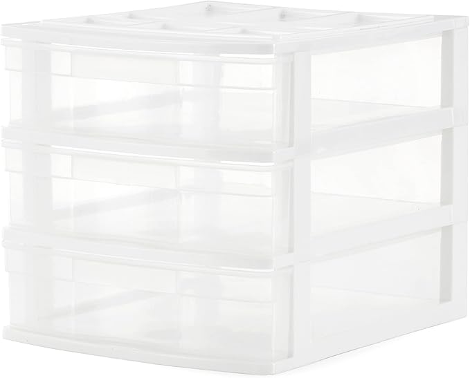 Gracious Living 3-Drawer Desktop and Countertop Organizer Drawer Set, White/Clear