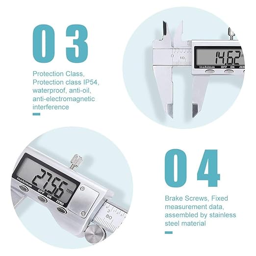 Digital Caliper Measuring Tool, Stainless Steel Vernier Caliper Digital Micrometer with Large LCD Screen, 6 Inch Caliper Tool for DIY/Household, Auto-Off Feature, Inch and Millimeter Conversion