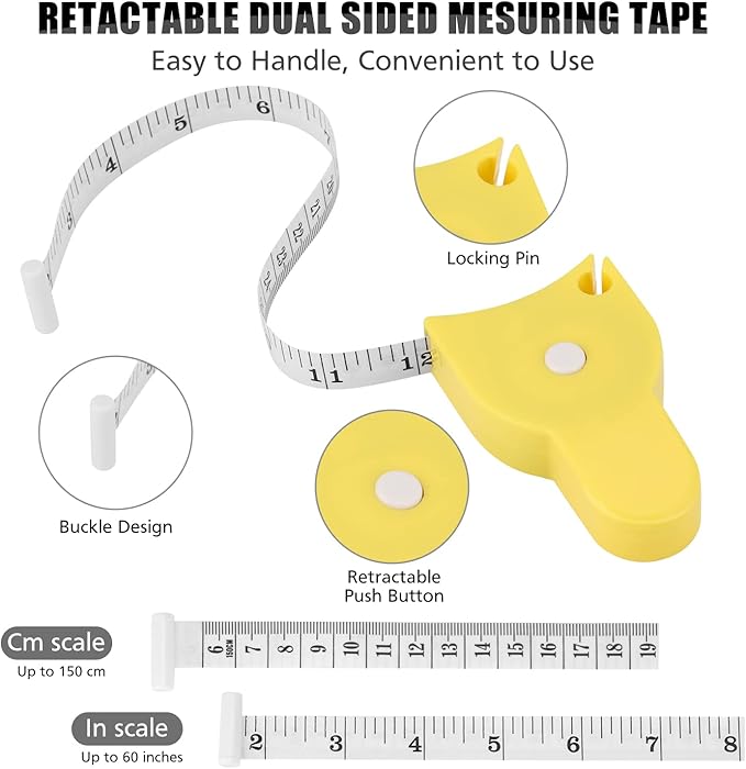 2PCS Tape Measure Body Measuring Tape 60inch (150cm), Retractable Measuring Tape for Body Measurement & Weight Loss, Accurate Body Tape Measure for Fitness, Tailor, Sewing, Handcrafts, Clothes,Yellow