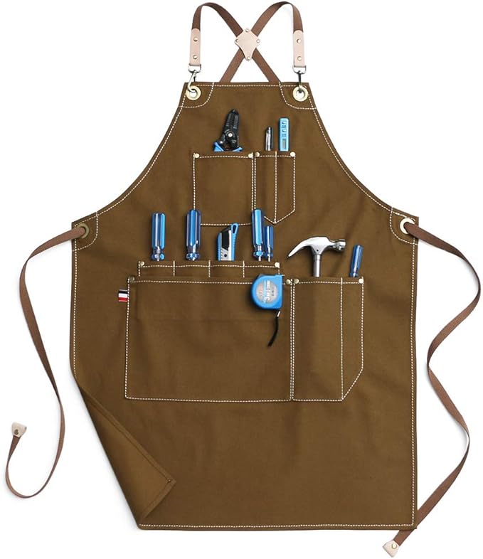 Jeanerlor Work Apron Durable Tool Aprons for Women and Men Cross-Back Straps