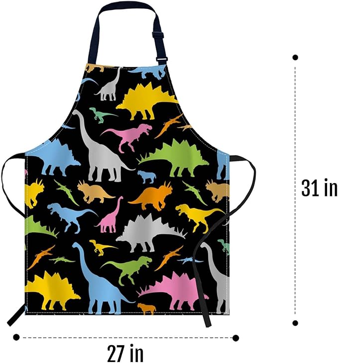 oFloral Colorful Dinosaur Apron Adjustable Apron Cooking Kitchen Chef Women Men Aprons for Home Kitchen, Restaurant, Coffee House, Baking Gardening BBQ